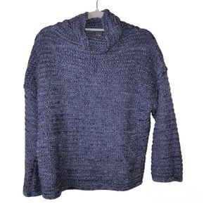 Aerie Wool Blend Cowl Neck Drop‎ Shoulder Open Knit Sweater Blue Size Small